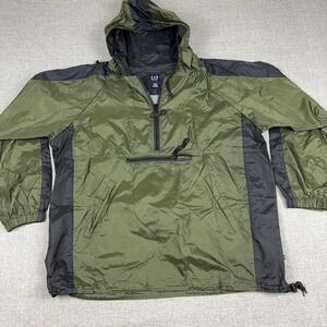 Vintage Gap Jacket Mens Large Green Hooded 1/4 Zip Windbreaker Pullover Y2K